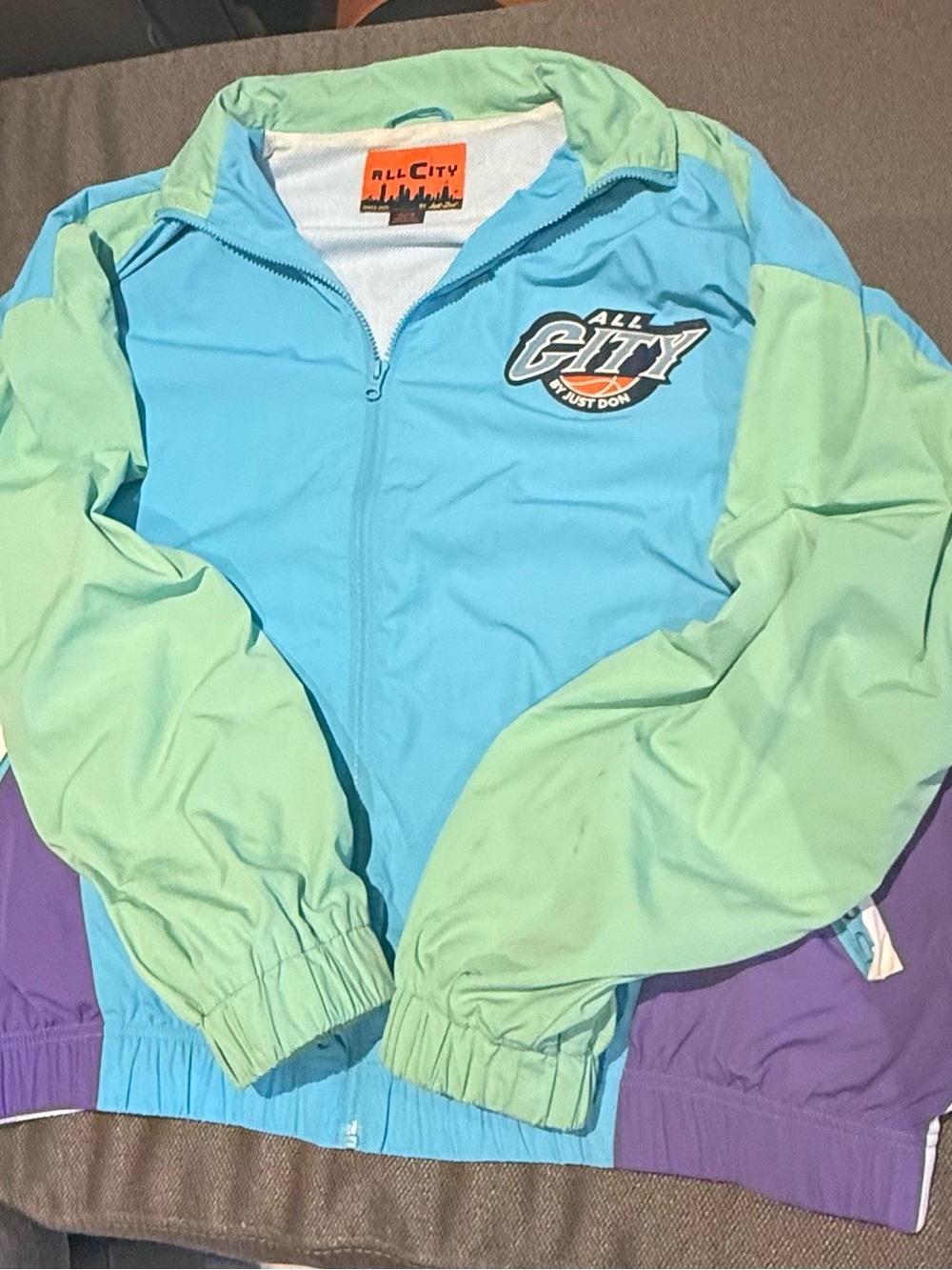 Men's Colorblock Bomber All Star Jacket- All City by Just Don Light Blue & Mint